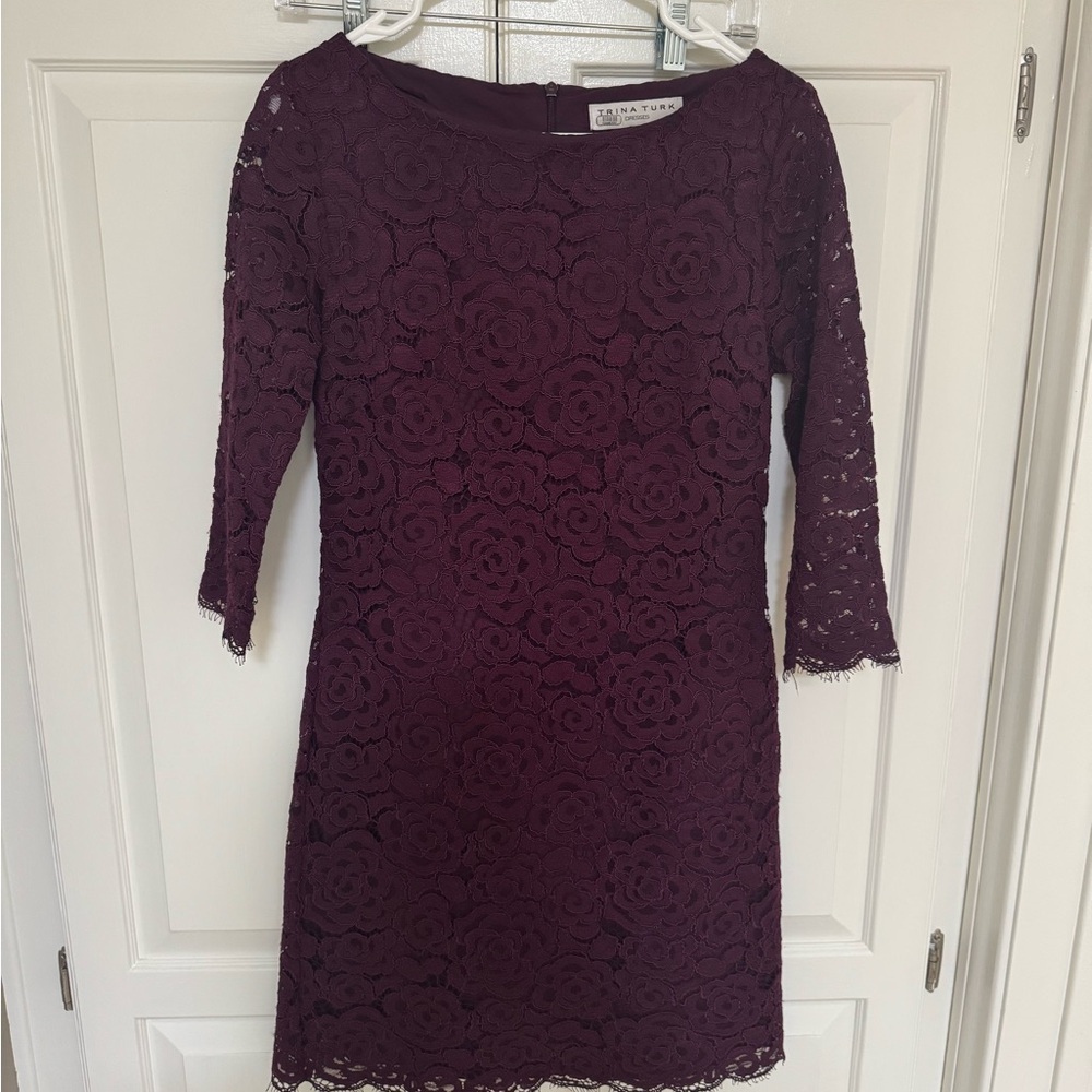 Trina Turk Plum Lace Dress with Bateau Neckline Size 4